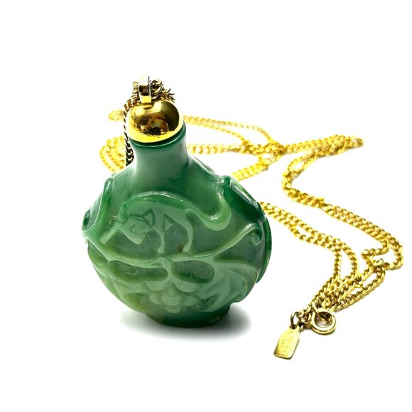 Vintage 1960s Kenneth Jay Lane Faux Jade Bottle Pendant w/2-Strand Necklace  EUC - Picture 4 of 9